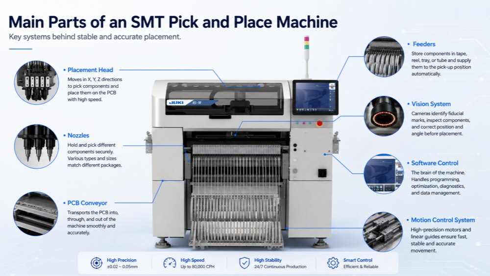 SMT Alma ve Yerleştirme Makinesinin Ana Par&ccedil;aları